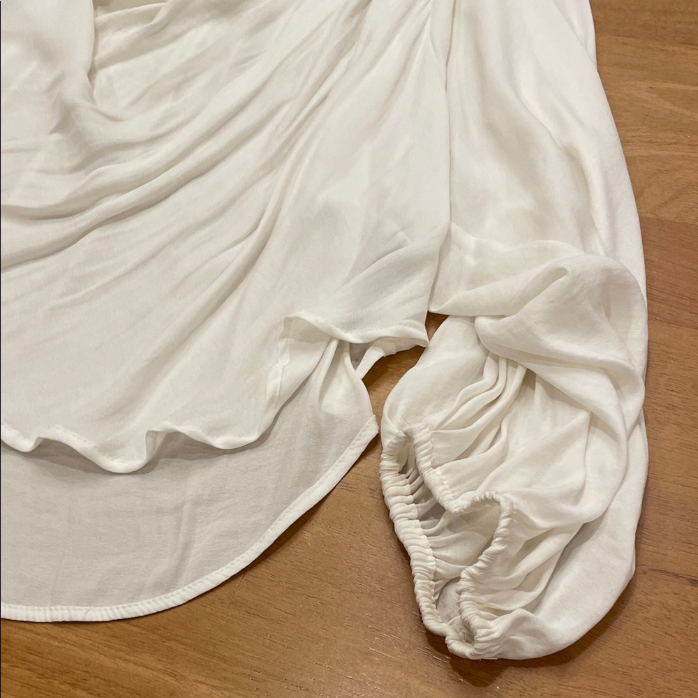 Free People Cream Draped Front Bishop Sleeves Women's Blouse Oversized Small - Picture 6 of 13